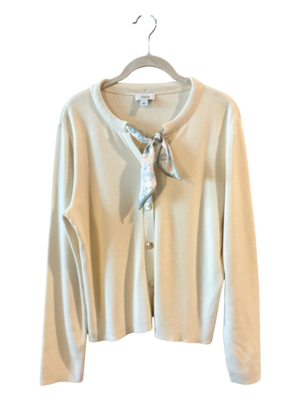 CeCe Cream Cardigan Sweater with Scarf Tie Detail – Paris Cottagecore Size Large